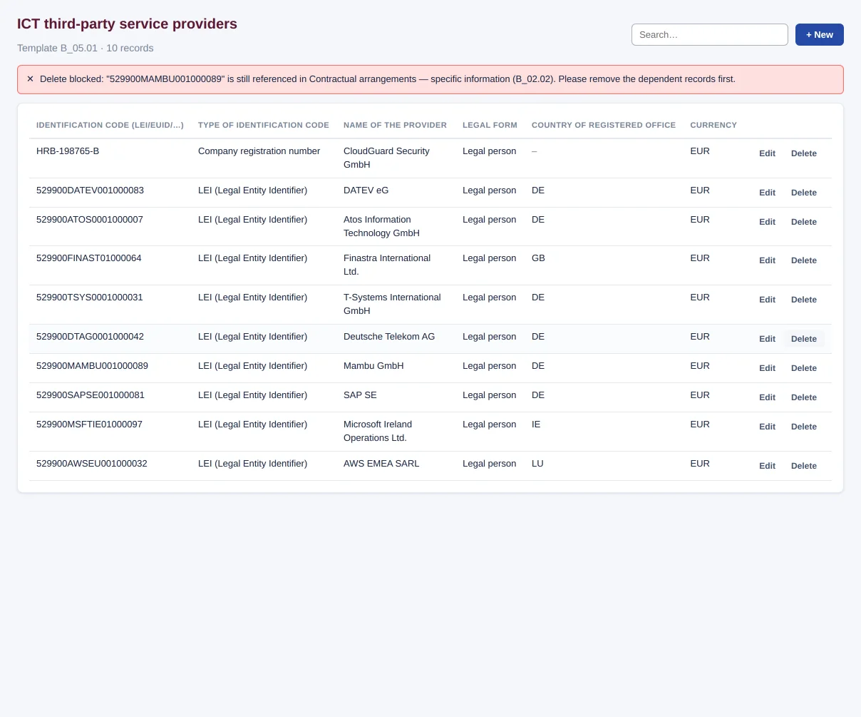Typical block when deleting a referenced provider