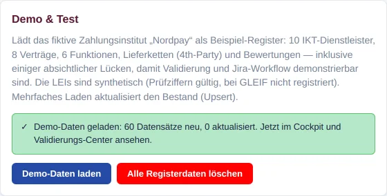 Karte Demo & Test mit Erfolgsmeldung nach dem Laden der Demo-Daten