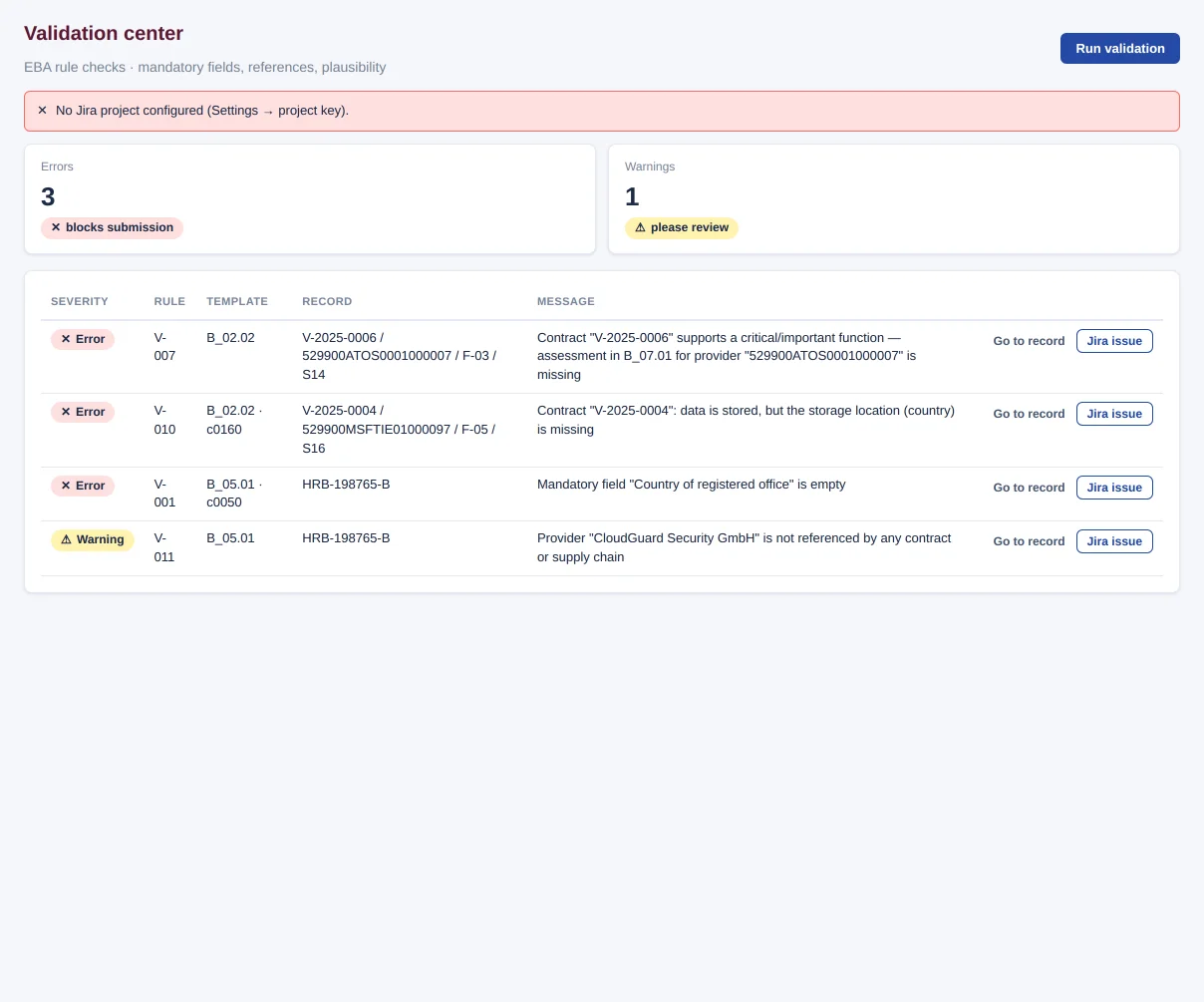 Jira action without a configured project key